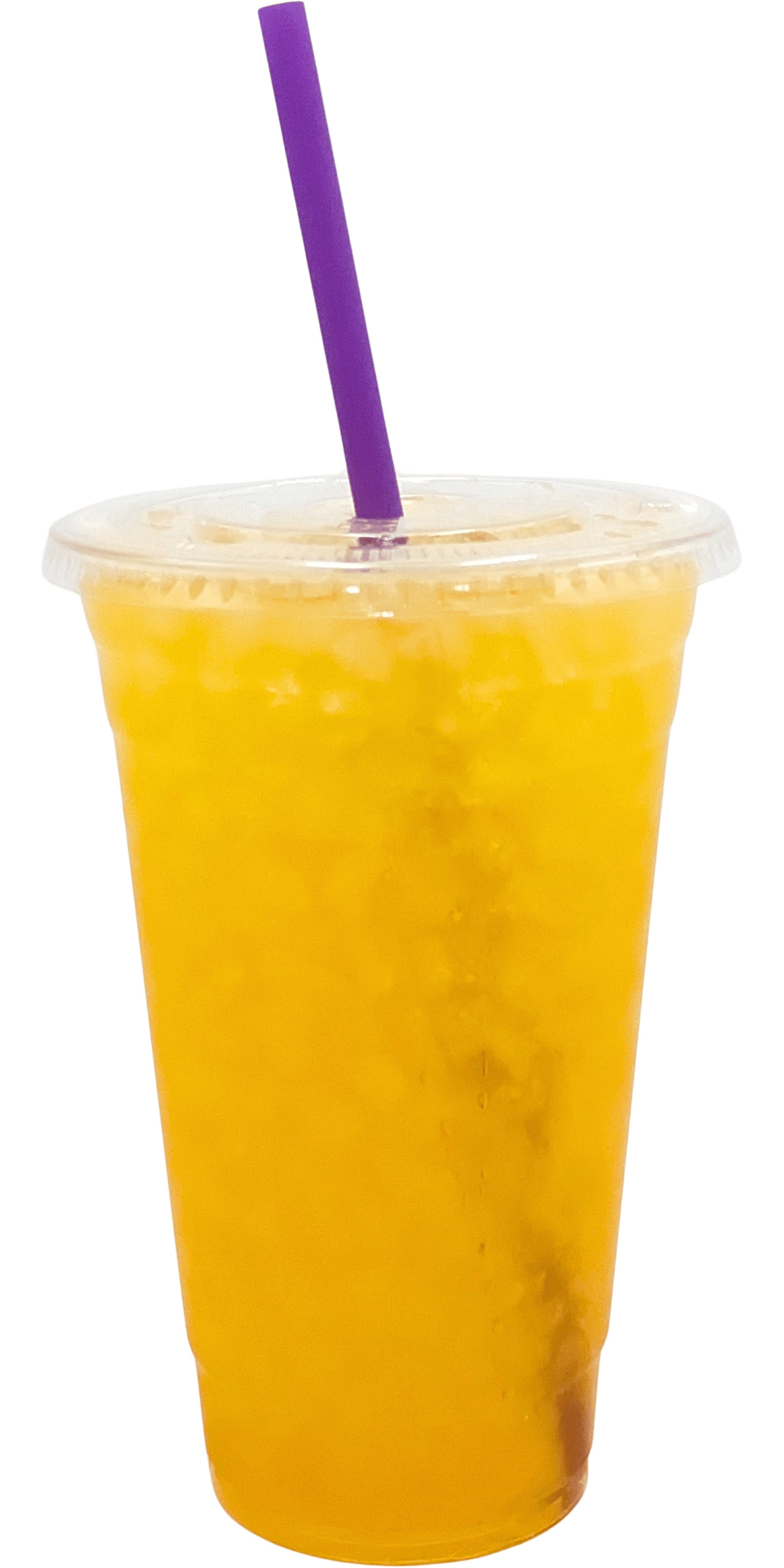 Paradise Mango Flavored Loaded Tea in a Cup. Tropical yellow Color.