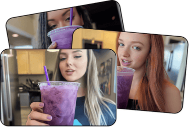 Photo cards of women holding loaded tea drinks