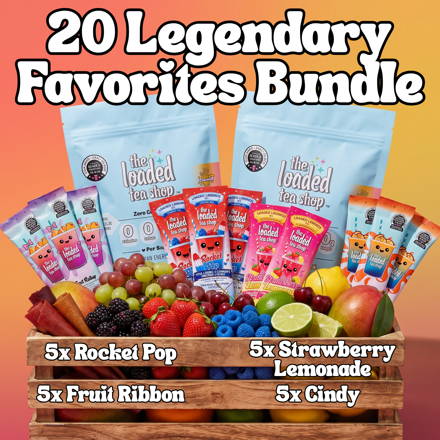 The Loaded Tea Shop flavor bundles showing a rotation of packets